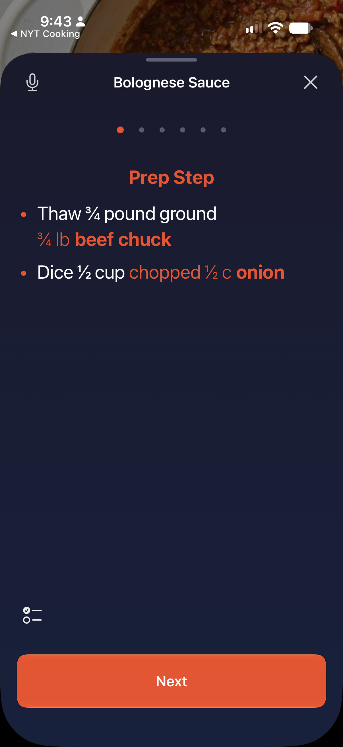 Marinaid cooking mode showing an AI-generated prep list before step one