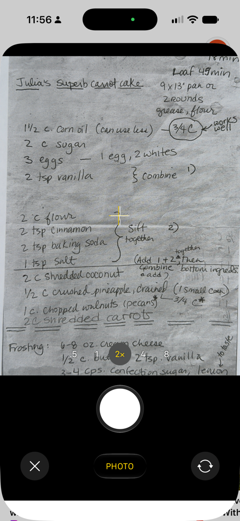 Photographing a handwritten recipe card to import into Marinaid