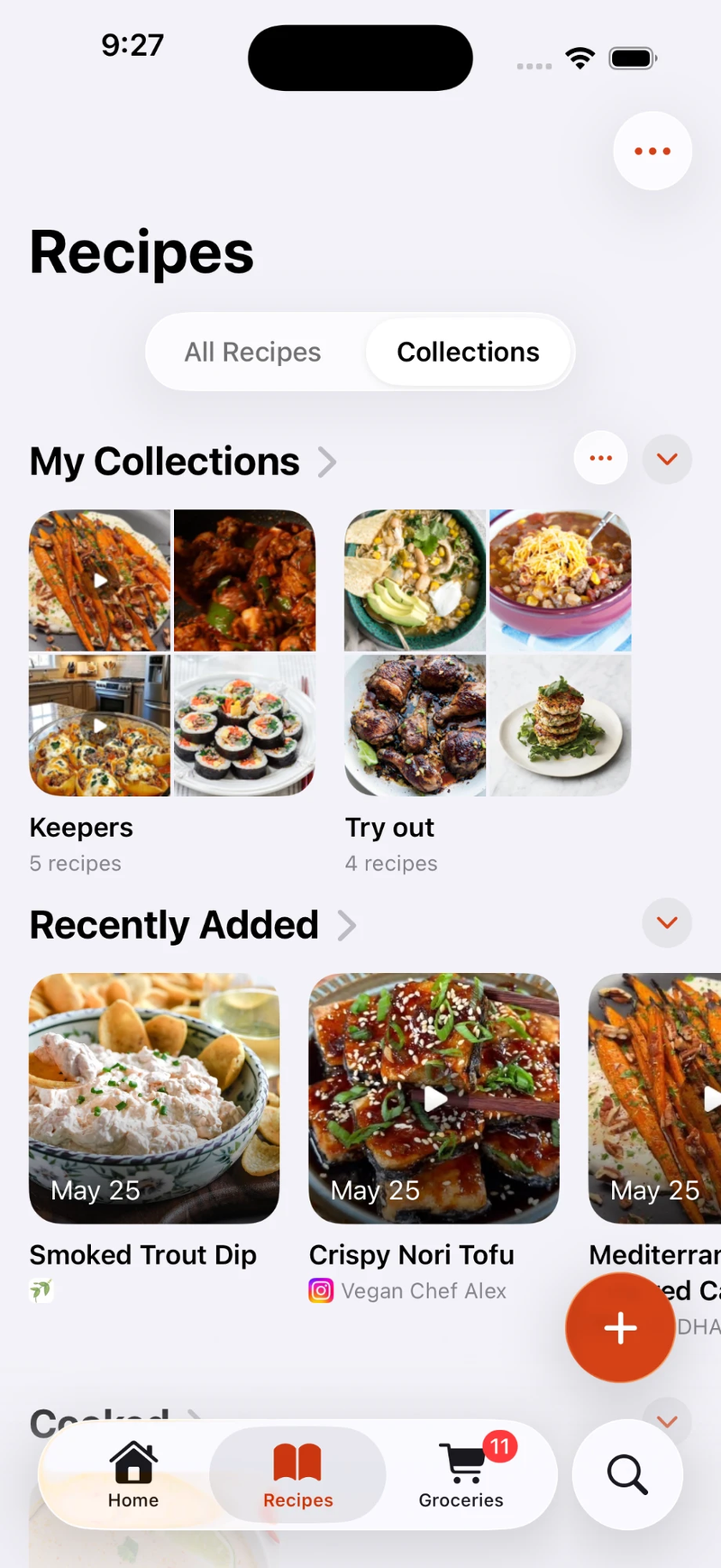 Marinaid recipe collections, with My Collections and Recently Added