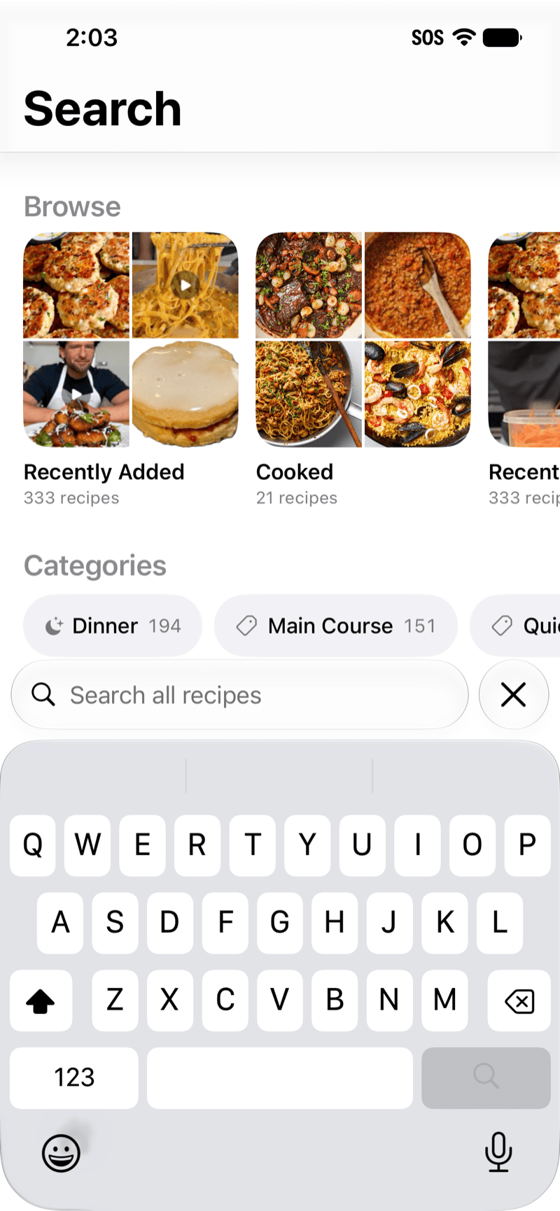 Marinaid search, with browsable collections, category chips and a search field